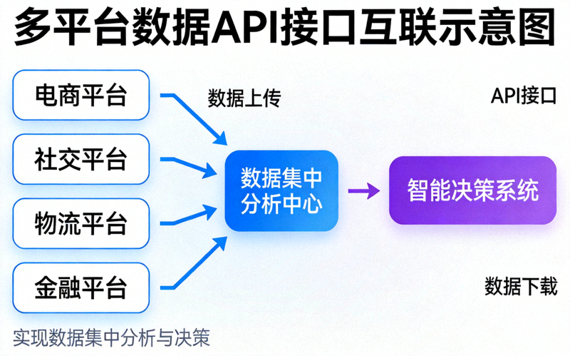 多平台数据API接口互联示意图，实现数据集中分析与决策